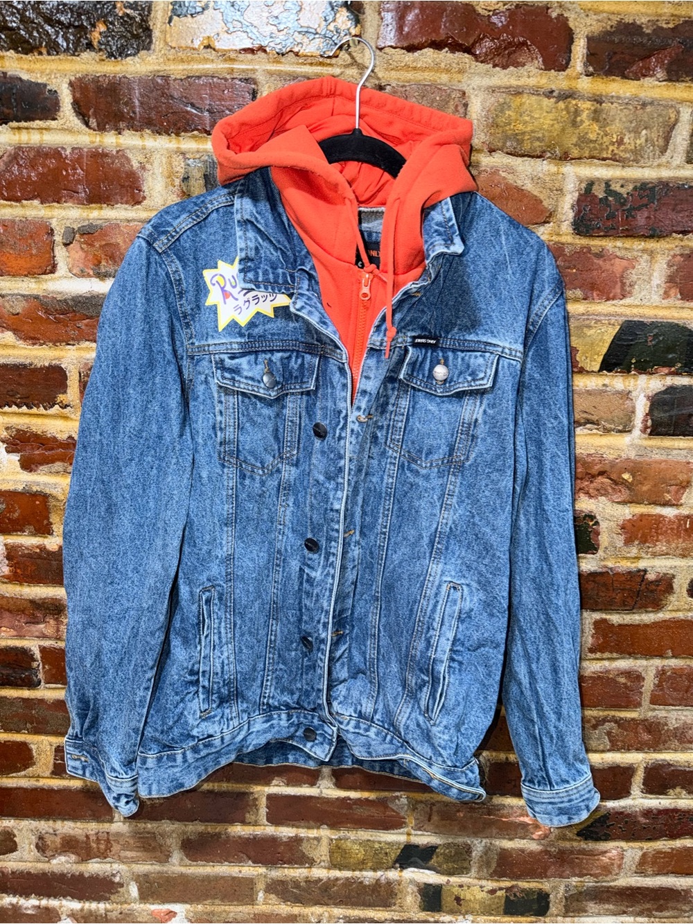 MEMBERS ONLY Denim Jacket with Orange Hood, Large
